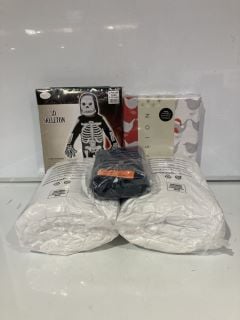 BOX OF ASSORTED ITEMS TO INCLUDE DUVET COVER SET KING SIZE, 3D SKELETON COSTUME FOR CHILDREN AGED 9-11