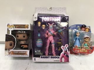 BOX OF ASSORTED CHILDRENS TOYS TO INCLUDE FORTNITE RABBIT RAIDER FIGURINE