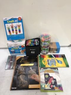 BOX OF ASSORTED ARTS & CRAFTS ITEMS TO INCLUDE CRAYOLA ULTRA CLEAN WASHABLE LARGE CRAYONS, PAINTING BY NUMBERS