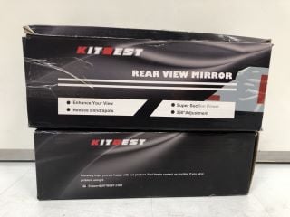 BOX OF ASSORTED VEHICLE ITEMS TO INCLUDE KITBEST CAR REAR VIEW MIRROR, SHIMANO SINTER DISC BRAKE PADS