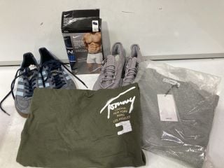 BOX OF ASSORTED CLOTHING ITEMS TO INCLUDE X2 TRAINING SHOES, XL NIKE BOXERS 5PCK, JUMPERS