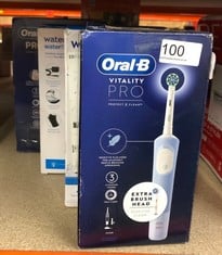 QUANTITY OF HEALTH & BEAUTY ITEMS TO INCLUDE ORAL-B VITALITY PRO ELECTRIC TOOTHBRUSHES ADULTS, 1 HANDLE, 2 TOOTHBRUSH HEADS, 3 BRUSHING MODES INCLUDING SENSITIVE PLUS, 2 PIN UK PLUG, BLUE: LOCATION -