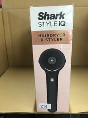 SHARK STYLE IQ HAIR DRYER & STYLER 3-IN-1 WITH STYLE BRUSH, CONCENTRATOR & CURL-DEFINING DIFFUSER, IONIC, FAST DRYING, NO HEAT DAMAGE, COOL SHOT, AUTO HEAT & AIRFLOW SETTINGS, BLACK/ROSE GOLD HD120UK