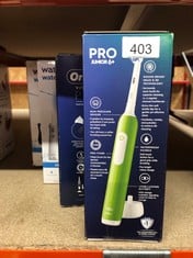 QUANTITY OF HEALTH & BEAUTY ITEMS TO INCLUDE ORAL-B PRO JUNIOR KIDS ELECTRIC TOOTHBRUSH, 1 TOOTHBRUSH HEAD, 3 MODES WITH KID-FRIENDLY SENSITIVE MODE, FOR AGES 6+, 2 PIN UK PLUG, GREEN: LOCATION - RAC