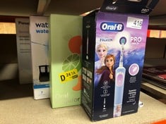 QUANTITY OF HEALTH & BEAUTY ITEMS TO INCLUDE ORAL-B PRO KIDS ELECTRIC TOOTHBRUSH, CHRISTMAS GIFTS FOR KIDS, 1 TOOTHBRUSH HEAD, X4 FROZEN STICKERS, 2 MODES WITH KID-FRIENDLY SENSITIVE MODE, FOR AGES 3