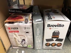 QUANTITY OF KITCHEN & APPLIANCES ITEMS TO INCLUDE BREVILLE 3-IN-1 ULTIMATE SNACK MAKER,DEEP FILL TOASTIE MAKER, WAFFLE MAKER & PANINI PRESS, REMOVABLE NON-STICK PLATES, BLACK & STAINLESS STEEL [VST09