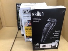 QUANTITY OF HEALTH & BEAUTY ITEMS TO INCLUDE BRAUN BEARD TRIMMER SERIES 7 & HAIR CLIPPERS WITH GILLETTE PROGLIDE MEN'S RAZOR, 40 LENGTH SETTINGS, GIFTS FOR MEN, 100-MIN RUNTIME, BT7440, SILVER: LOCAT