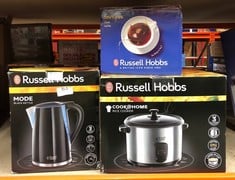 QUANTITY OF KITCHEN & APPLIANCES ITEMS TO INCLUDE RUSSELL HOBBS TEXTURES ELECTRIC 1.7L CORDLESS KETTLE (FAST BOIL 3KW, BLACK PREMIUM PLASTIC, MATT & HIGH GLOSS FINISH, REMOVABLE WASHABLE ANTI-SCALE F