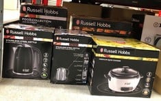 QUANTITY OF KITCHEN & APPLIANCES ITEMS TO INCLUDE RUSSELL HOBBS ELECTRIC RICE COOKER - 1.2KG (6 PORTION - 145G PER SERVING) REMOVABLE NON STICK BOWL, DISHWASHER-SAFE BOWL & LID, STEAMER BASKET, MEASU