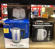 QUANTITY OF KITCHEN & APPLIANCES ITEMS TO INCLUDE RUSSELL HOBBS ELECTRIC KETTLE 1.7L CLASSICS (BRUSHED STAINLESS STEEL, REMOVABLE & WASHABLE ANTI-SCALE FILTER, PERFECT POUR SPOUT, PUSH BUTTON LID, BL