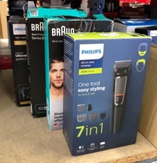 QUANTITY OF HEALTH & BEAUTY ITEMS TO INCLUDE PHILIPS 7-IN-1 ALL-IN-ONE TRIMMER, SERIES 3000 GROOMING KIT FOR BEARD & HAIR WITH 7 ATTACHMENTS, INCLUDING NOSE TRIMMER, SELF-SHARPENING BLADES, UK 3-PIN