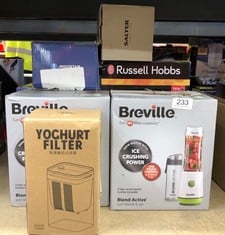 QUANTITY OF KITCHEN & APPLIANCES ITEMS TO INCLUDE BREVILLE BLEND ACTIVE PERSONAL BLENDER & SMOOTHIE MAKER | 350W | 2 PORTABLE BLEND ACTIVE BOTTLES (600ML) | LEAK PROOF LIDS | WHITE & GREEN [VBL246]: