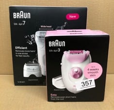 BRAUN SILK-ÉPIL 7, EPILATOR WITH WIDE HEAD FOR EASY HAIR REMOVAL, WET & DRY, LASTING SMOOTH SKIN, WITH LADY SHAVER HEAD & TRIMMER COMB, BODY MINI SHAVER, 7-441, WHITE/SILVER: LOCATION - D RACK