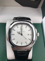 MENS FRANK SCHMIDT WATCH TEXTURED DIAL WITH DATE LEATHER STRAP MODEL FSL AMBASSADOR 3ATM WATER RESISTANT GIFT BOX EST £350:: LOCATION - TOP 50 RACK