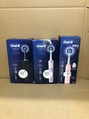 QUANTITY OF HEALTH & BEAUTY ITEMS TO INCLUDE ORAL-B PRO 3 ELECTRIC TOOTHBRUSHES FOR ADULTS, 1 3D WHITE TOOTHBRUSH HEAD, 3 MODES WITH TEETH WHITENING, 2 PIN UK PLUG, 3000, PINK: LOCATION - E RACK