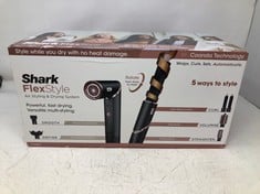 SHARK FLEXSTYLE 5-IN-1 AIR STYLER & HAIR DRYER WITH AUTO-WRAP CURLERS, PADDLE BRUSH, OVAL BRUSH, CONCENTRATOR, DIFFUSER AND STORAGE CASE, NO HEAT DAMAGE, BLACK/ROSE GOLD HD440UK.: LOCATION - TOP 50 R