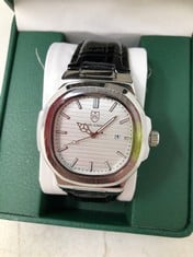 MENS FRANK SCHMIDT WATCH - SILVER COLOUR CASE - LEATHER STRAP: LOCATION - TOP 50 RACK