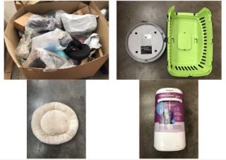 PALLET OF ASSORTED PET ITEMS TO INCLUDE ROUND FLUFFY DOG BED SIZE S: LOCATION - REAR FLOOR(COLLECTION OR OPTIONAL DELIVERY AVAILABLE)