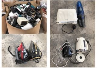 PALLET OF ASSORTED KITCHEN ITEMS TO INCLUDE RUSSELL HOBBS POWER STEAM ULTRA IRON: LOCATION - REAR FLOOR(COLLECTION OR OPTIONAL DELIVERY AVAILABLE)