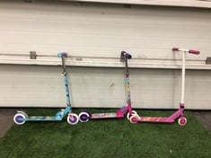 QUANTITY OF FOLDING KIDS SCOOTERS TO INCLUDE ZINC DETOUR PINK/WHITE: LOCATION - FRONT FLOOR(COLLECTION OR OPTIONAL DELIVERY AVAILABLE)