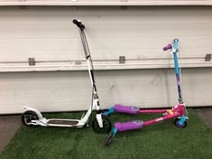 KIDS SCOOTER WHITE/BLACK WITH DOUBLE BRAKES + EVO KIDS PINK TWO FOOT SCOOTER: LOCATION - FRONT FLOOR(COLLECTION OR OPTIONAL DELIVERY AVAILABLE)