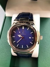 MENS FRANK SCHMIDT WATCH BLUE DIALS AND BLUE LEATHER STRAP WITH A GIFT BOX: LOCATION - TOP 50 RACK