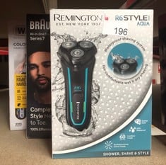 QUANTITY OF HEALTH & BEAUTY ITEMS TO INCLUDE REMINGTON R6 AQUA MEN'S ELECTRIC SHAVER (CORDLESS, WET & DRY, 100% WATERPROOF, ROTARY SHAVER, POP-UP DETAIL TRIMMER, USB CHARGING, 60-MINUTE USAGE, 90-MIN