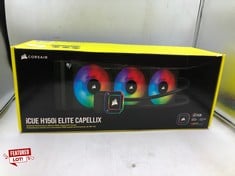 CORSAIR ICUE H150I ELITE CAPELLIX LIQUID CPU COOLER (33 ULTRA-BRIGHT CAPELLIX RGB LEDS, THREE 120MM ML RGB SERIES PWM FANS, 400 TO 2,400 RPM, ZERO RPM MODE, CORSAIR ICUE COMMANDER CORE INCLUDED) BLAC