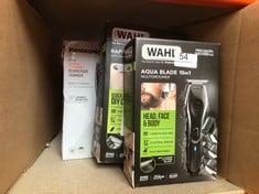 QUANTITY OF HEALTH & BEAUTY ITEMS TO INCLUDE WAHL AQUA BLADE 10 IN 1 MULTIGROOMER, EYEBROW ATTACHMENT, BEARD TRIMMERS, BODY TRIMMERS, MEN’S BEARD TRIMMER, STUBBLE TRIMMING, BODY SHAVING, FACE GROOMIN