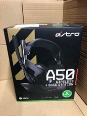 ASTRO GAMING A50 WIRELESS GAMING HEADSET + CHARGING BASE STATION, GAME/VOICE BALANCE CONTROL, 2.4 GHZ WIRELESS, 15 M RANGE, FOR XBOX SERIES X|S, XBOX ONE, PC, MAC - BLACK/GOLD.: LOCATION - F