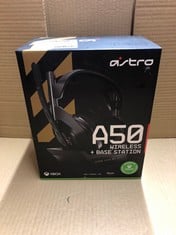 ASTRO GAMING A50 WIRELESS GAMING HEADSET + CHARGING BASE STATION, GAME/VOICE BALANCE CONTROL, 2.4 GHZ WIRELESS, 15 M RANGE, FOR XBOX SERIES X|S, XBOX ONE, PC, MAC - BLACK/GOLD.: LOCATION - F