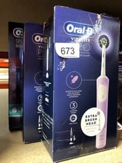 QUANTITY OF HEALTH & BEAUTY ITEMS TO INCLUDE ORAL-B VITALITY PRO ELECTRIC TOOTHBRUSHES FOR ADULTS,1 HANDLE, 2 TOOTHBRUSH HEADS, 3 BRUSHING MODES INCLUDING SENSITIVE PLUS, 2 PIN UK PLUG, PURPLE: LOCAT