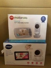 QUANTITY OF BABY & TODDLER ITEMS TO INCLUDE MOTOROLA NURSERY EASE 34 - BABY MONITOR WITH CAMERA - 4.3 INCH VIDEO BABY MONITOR DISPLAY - NIGHT VISION, BIDIRECTIONAL COMMUNICATION, LULLABIES, ZOOM, ROO