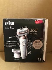 BRAUN SILK-ÉPIL 9 FLEX, EPILATOR WITH 360° FLEXIBLE HEAD FOR EASY HAIR REMOVAL, WET & DRY, LASTING SMOOTH SKIN, WITH LADY SHAVER HEAD & TRIMMER COMB, 9-030 3D, WHITE/ROSE TITAN.: LOCATION - A