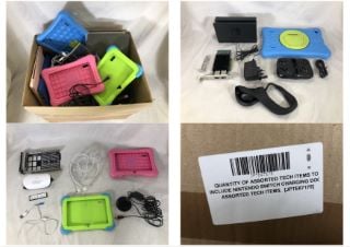 QUANTITY OF ASSORTED TECH ITEMS TO INCLUDE NINTENDO SWITCH CHARGING DOCK  ASSORTED TECH ITEMS.: LOCATION - K