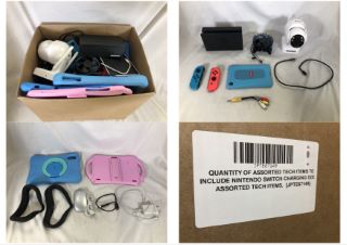 QUANTITY OF ASSORTED TECH ITEMS TO INCLUDE NINTENDO SWITCH CHARGING DOCK  ASSORTED TECH ITEMS.: LOCATION - K