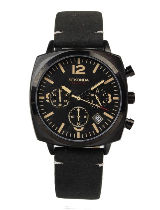 Sekonda Quartz Watch, Model: 1991 Black Dial Black Leather Strap. Brief Condition Report: Ex Display (Currently Running) (VAT Only Payable on Buyers Premium)