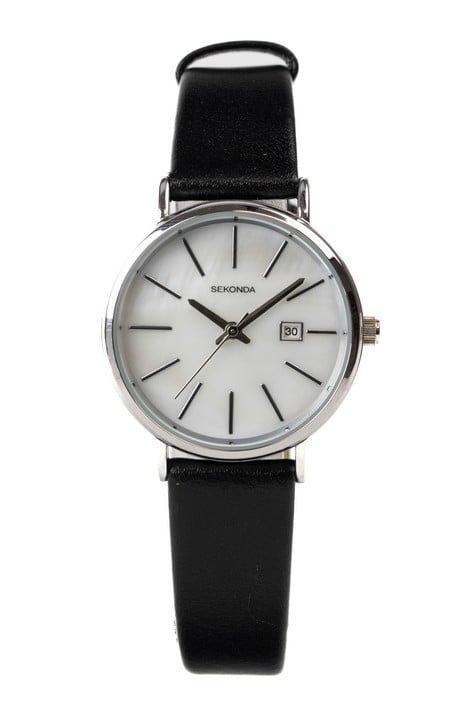 Sekonda Quartz Watch, Model: 2548 Pearl Dial Stainless Steel Case with Black Leather Strap. Brief Condition Report: Ex Display (Not Currently Running) (VAT Only Payable on Buyers Premium)