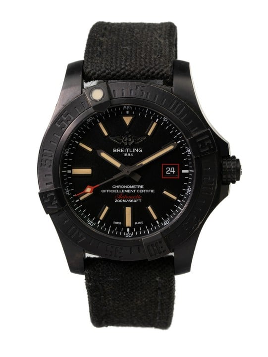 Breitling Avenger Blackbird Automatic Watch - Case: Titanium Case with Black Dial - Bracelet: Textile Strap with Breitling