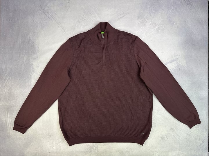 Hugo Boss 1/4 Zip Extrafine Merino Sweater - Size Slim Fit XXXL 3XL (VAT ONLY PAYABLE ON BUYERS PREMIUM)