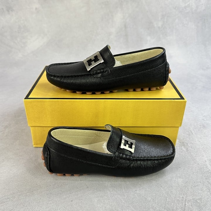 Fendi Black Leather Moccasins - Size Left 31 Right 30