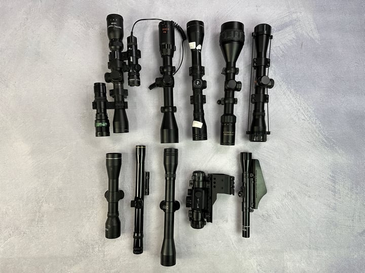 Various Rifle Gun Sights Scopes Including Beretta, Gamo WR 4x32, SNK, Centre Point With Laser & Torch And Simmons, 10x Units (VAT ONLY PAYABLE ON BUYERS PREMIUM)