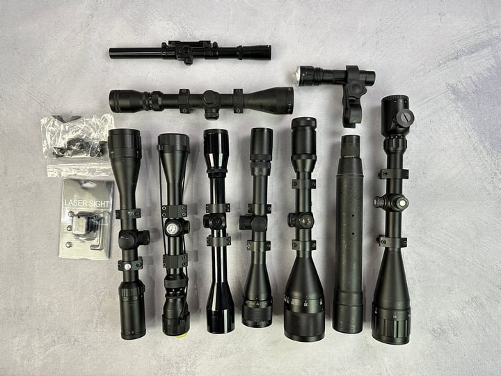 Various Rifle Gun Sights Scopes & Torch Including Hawke, BSA, Apollo, Optic Fire And Simmons , 11x Units (VAT ONLY PAYABLE ON BUYERS PREMIUM)