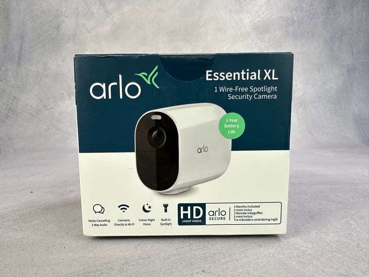 Arlo Essential XL, Wire-Free Spotlight Security Camera Sealed (MPSE54163801) (VAT ONLY PAYABLE ON BUYERS PREMIUM)