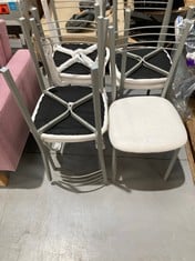 7 X WHITE KITCHEN CHAIRS WITH METAL LEGS .