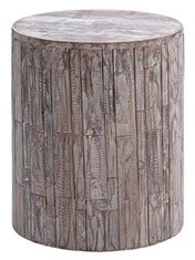 OUTDOOR RECYCLED WOOD STOOL AND PLANT STAND, NATURAL BROWN.