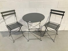 DARK GREY GARDEN TABLE AND CHAIRS .