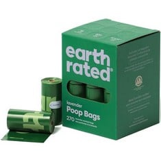 20 X EARTH RATED - DOG POOP BAGS - LEAK PROOF, EXTRA THICK PET POOP BAGS FOR DOGS OF ALL SIZES - LAVENDER SCENTED - 270 PIECES.