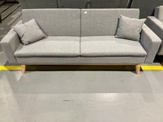 TWO SEATER SOFA BED GREY COLOUR INCLUDING TWO CUSHIONS WOODEN LEGS.