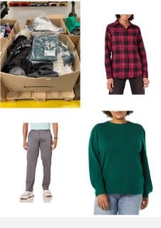 PALLET WITH A QUANTITY OF CLOTHES OF VARIOUS MODELS AND SIZES INCLUDING A RED SHIRT.